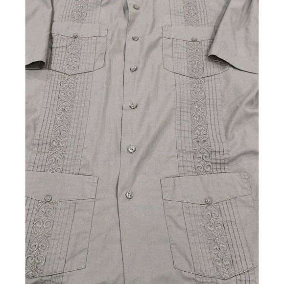 TropiCool Shirt Mens Large Short Sleeves Button Up Tan 4 Pockets Embroider Flaw - Picture 4 of 11